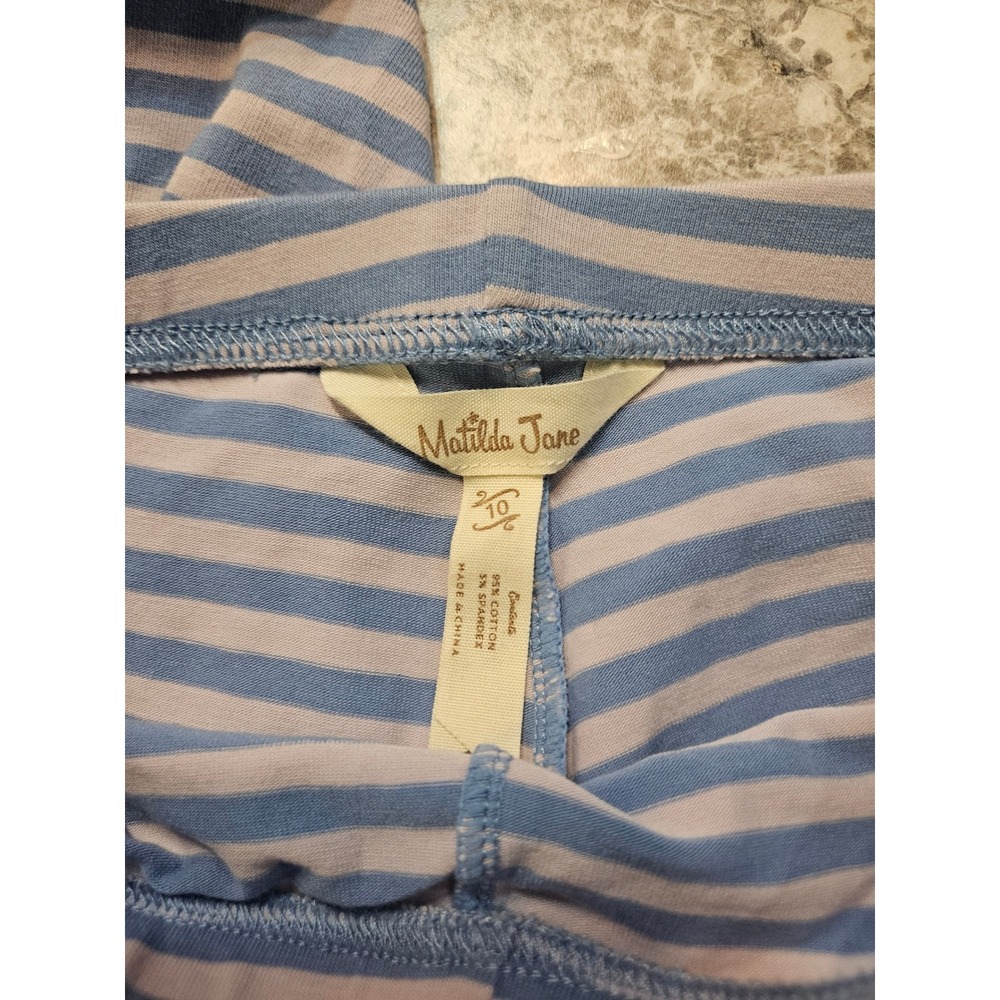 Matilda Jane Girls Striped Leggings Size 10 Blue Pink Gingham Button Detail